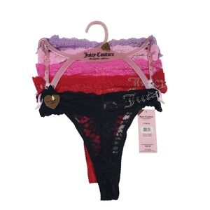 Juicy Couture 5 Pack‎ Thong Panty Lace Trim Rhinestone Logo Size L